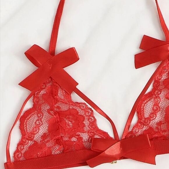 Red Valentines Lace Bow Lingerie Set - Picture 2 of 4